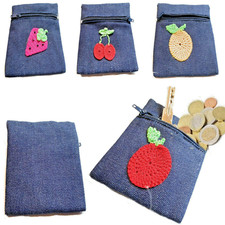 Portafoglio donna porta carte di credito portamonete piccolo slim di jeans blu