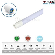 V TAC VT 1277 Tubo led 18w T8 attacco G13 neon 120cm con starter tubi in nano pl