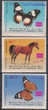 Yemen 1968 Horse Butterflies Nature 3v set MNH