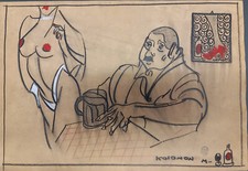 Kolomon Moore. Disegno osé a matita grassa, anni 1930-40. Cm. 50x35