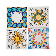Piastrelle Mattonelle 10x10 decorate a mano in Ceramica di Caltagirone set da 4