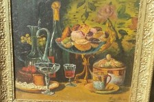 COPPIA DI NATURE MORTE DIPINTE AD OLIO RAFFIGURANTI CON ARANCE E PASTICCINI DATA