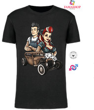 MAGLIETTA T-SHIRT NERA ROCKABILLY HOT ROAD ROCK'n ROLL STYLE anni 50s YARS