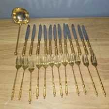 Set posate da tavola vintage SFAM INOX FRANCE tono oro 25 pezzi design ornato