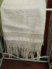 Asciugamano in lino cm 86x121 frangia 14 cm, iniziali FI