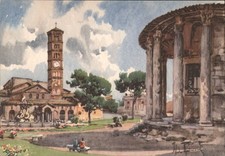 Italia Tempio Vesta,Roma-Quadro Acquerello M. Bresciani Cartolina d'epoca PC