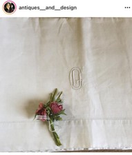 Antico Lenzuolo MATRIMONIALE Misto LINO 226x280 RICAMATO A MANO Tenda Tendone