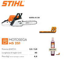 Motosega STIHL MS 251 - Barra taglio 45 CM - Potenza 3,0 HP - 100ml olio omaggio