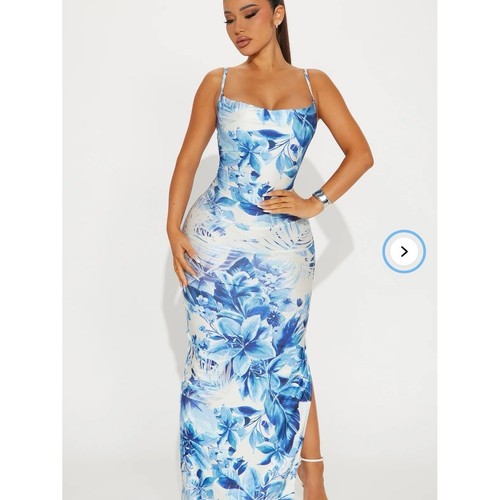 Maxi abito blu - , floreale