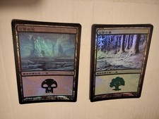 MTG SNOW-COVERED SWAMP FOREST both FOIL JAP SP, both with one corner bit marked