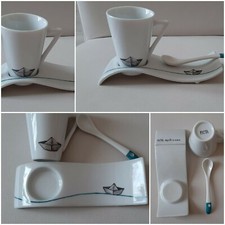 Tazzina con piattino e cucchiaino in ceramica PICTA dipinta a mano con origami 