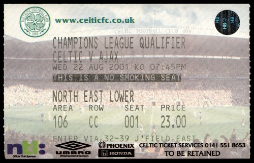 Biglietto 2001 celtic vs - fc,