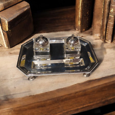 Calamaio Rettangolare Stile Inglese Ottoganale in Metallo Argentato