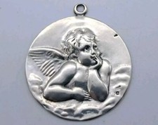 CIONDOLO/MEDAGLIETTA RELIGIOSA-ANGELO/CHERUBINO-IN ARGENTO/SILVER-PRIMA METÀ 900