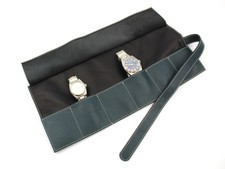 Rotolo Porta Orologi 6 Posti Pelle Vitello Verde Scuro Travel Box Made Italy New