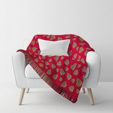 Plaid in Lana Cotta 150 x 170 cuori rosso con frange