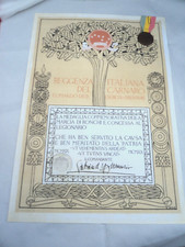 ww1 regio esercito fiume dalmazia dannunzio attestato medaglia ufficiale anni 20