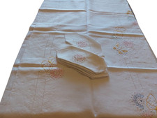 Tovaglia da tavola per 8 persone puro lino bianco con preziosi ricami +