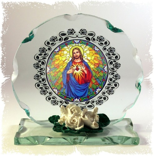 Cut glass plaque sacred heart - cut,