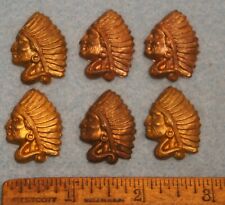 6 CAPO INDIANO vintage anni 30 in ottone timbrato con MONTAGGI VESTITO TESTA nuovi vecchio stock 