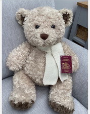 Reggiseno Vintage Grande Bertie Orsacchiotto Con Passaporto 16” Seduto Beige Giocattolo Morbido