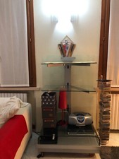 Set 3 pezzi soggiorno Zamagna, vetro, legno ciliegio e acciaio