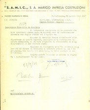 1943 VILLAFRANCA DI VERONA Impresa costruzioni MARIGO richiama operaio Aldo FAVA