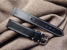 Cinturino 18 mm Nero artigianale PELLE BOVINA Fibbia 16 mm Italy (181612)