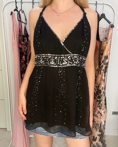 Y2k black silk summer top - black,