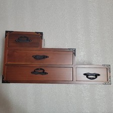 Cassettiera mini cassettiera in legno, cassettiera a gradini, marrone, con accessori in metallo,