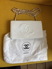 Borsa Chanel originale clutch bianca, con catena bag Timeless Mini Square vintage