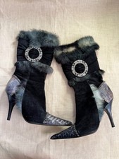 El Dantès rari stivali vintage in pelliccia pitone • nero grigio • taglia 37 / US 6,5-7