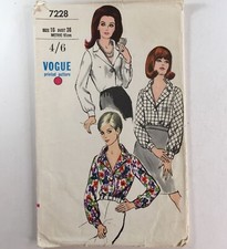 Vogue 7228 1967 Camicia Rever Notch Collare Manica Bias Donna Motivo Tagliata Usata