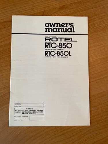 Rotel rtc 850 - rtc-850, manuale
