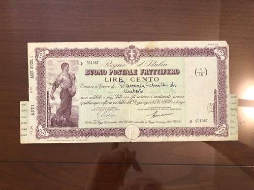 Buono postale fruttifero - postale, lire