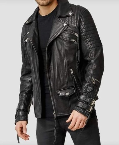 Giacca pelle uomo - nera, biker