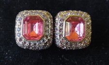 Orecchini Clip Bigiotteria Firmata CV Made In Italy Rosa E Argento Strass Signed