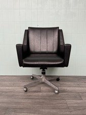 Poltrona Vintage Italiana Da Ufficio Anni 70 In Cuoio E Acciaio Con Rotelle