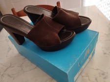 SCARPE SANDALO DONNA LE MER TACCO ALTO ZOCCOLO LEGNO PELLE TG 36 - VINTAGE