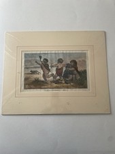 Xilografia in Pass acquerellato I primitivi cacciatori Fine ‘800