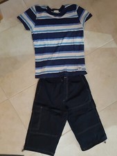 Lotto 1792 abbigliamento bambino pantaloncini blu, maglietta righe 12/13 anni