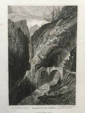 Incisione su acciaio 1850 circa Galleria/Galleria di Gondo-Svizzera-15x10,5cm-Quadro