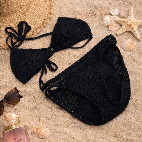 Set bikini nero - , all'uncinetto