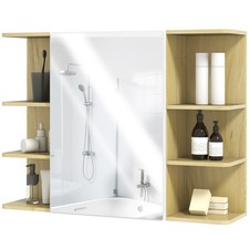 HOMCOM Mobile Specchiera Bagno con Armadietto e 6 Vani Aperti 80x20x59cm Legno