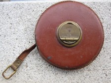 ROTELLA METRO ANTICO RULLINA METRICA AVVOLGIBILE IN PELLE CUOIO 10MT VINTAGE