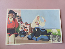 CARTOLINA COSTUMI SARDI FILATRICE ILLUSTRATORE BAKISFIGUS