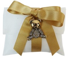 Bomboniere Fazzoletto Piegato Bianco Applicazione Orsetto Strass