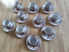 DA COLLEZIONE SERVIZIO CAFFÈ 10 TAZZINE GIAPPONESI CON GEISHA DISEGNI IN RILIEVO