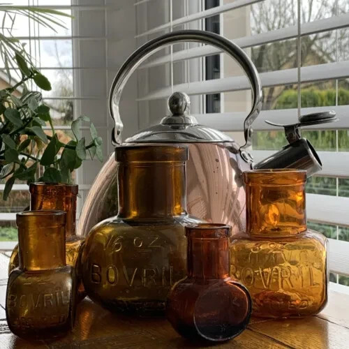 Vintage bovril glass bottles - bovril,