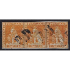 TOSCANA 1851 STRISCIA 1 SOLDO BISTRO ARANCIO 3 V. N.2d US. CERT. MARGINATA